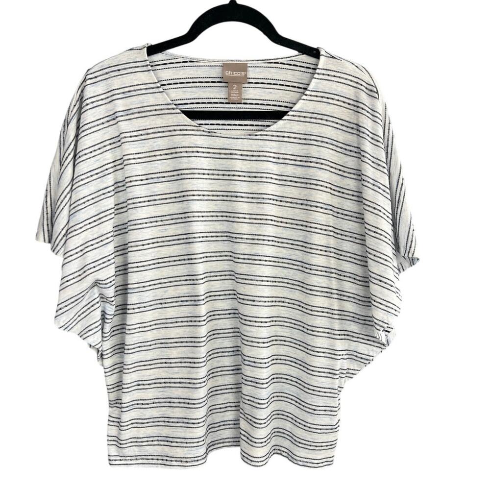 Chicos White Striped Batwing Blouse Size 2